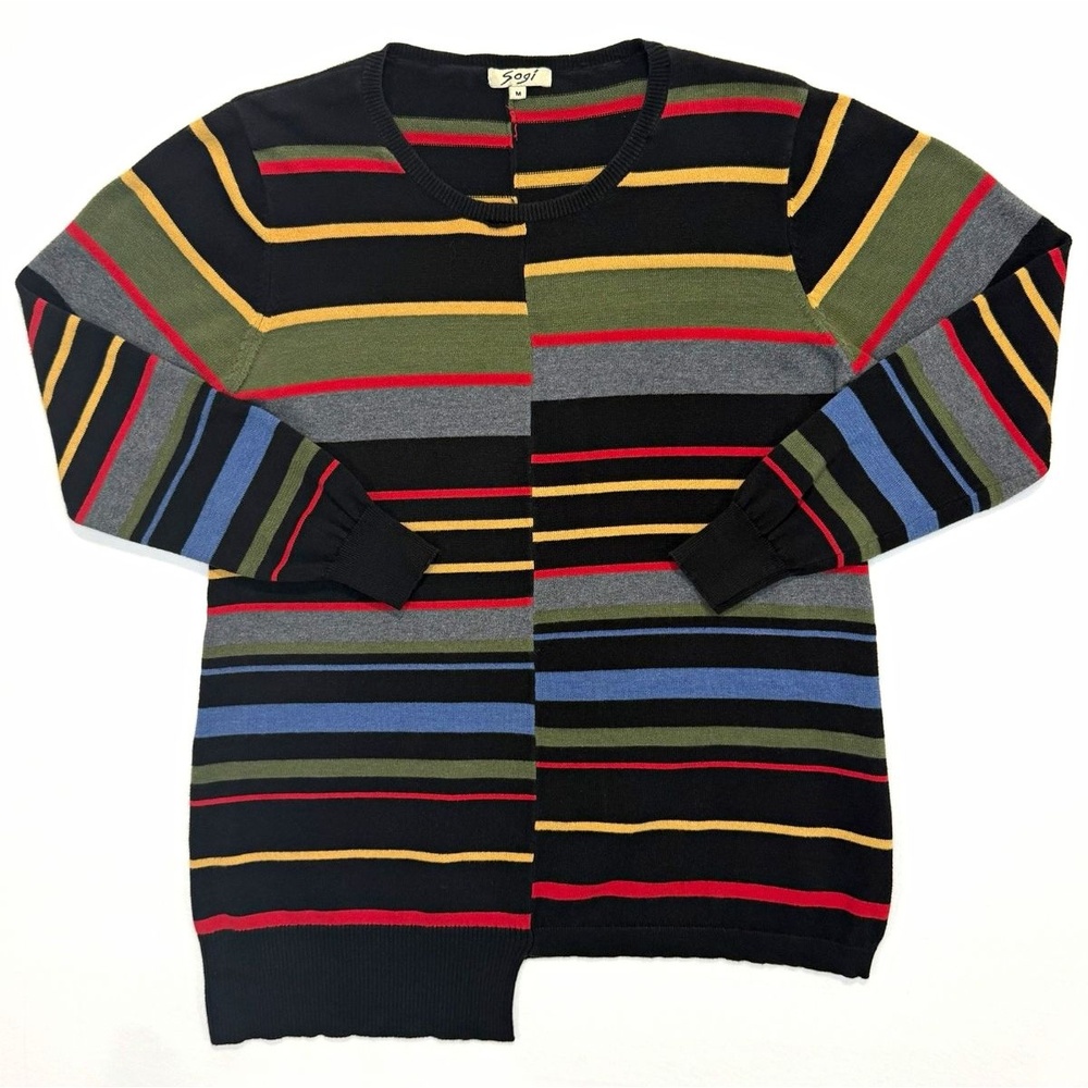 Sogi Women’s M Multicolor Striped Cotton Sweater Y2K Colorful Asymmetrical